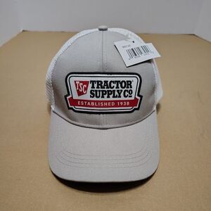 NEW TSC Tractor Supply Co Gray & White Baseball Cap Tag Adjustable Hook & Loop